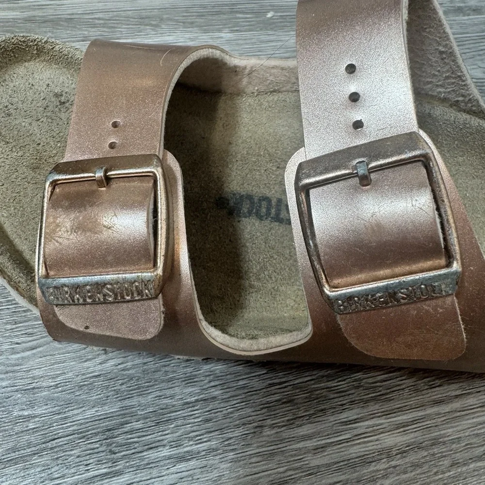 Birkenstock Arizona Slide Sandal Size US 13 Kids Metallic Rose Gold Leather 31